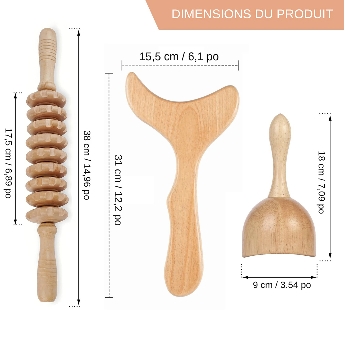 Outil de massage manuel en bois pour le corps