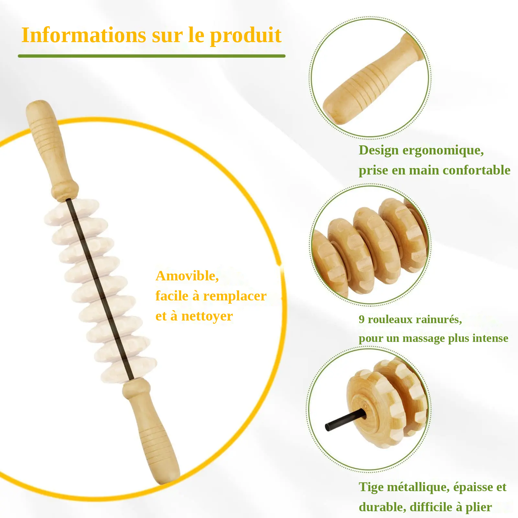 Outil de massage manuel en bois pour le corps