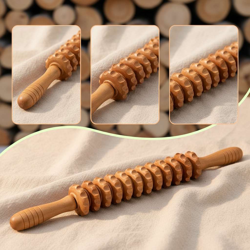 Rouleau massage bois fond naturel - Madera Thérapie